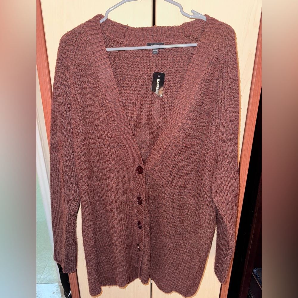 Express Rust Brown Button Front V Neck Cardigan Sweater NWT Size M